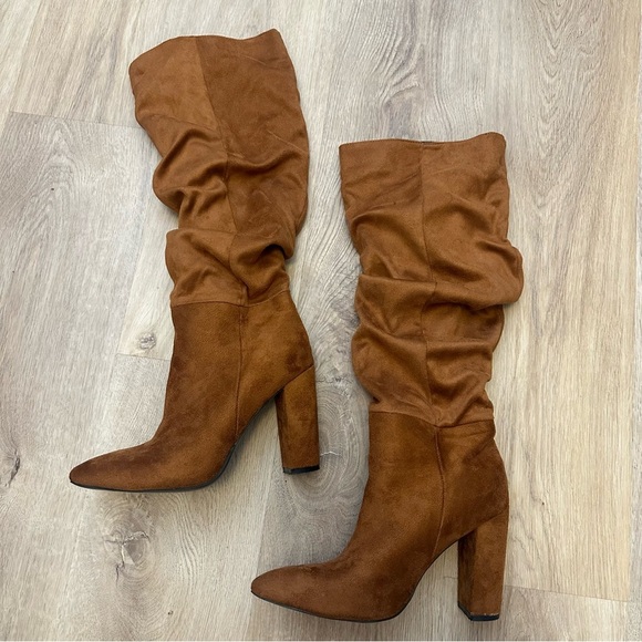 Cognac Brown Slouchy Heeled Boots size 40 - Picture 1 of 9